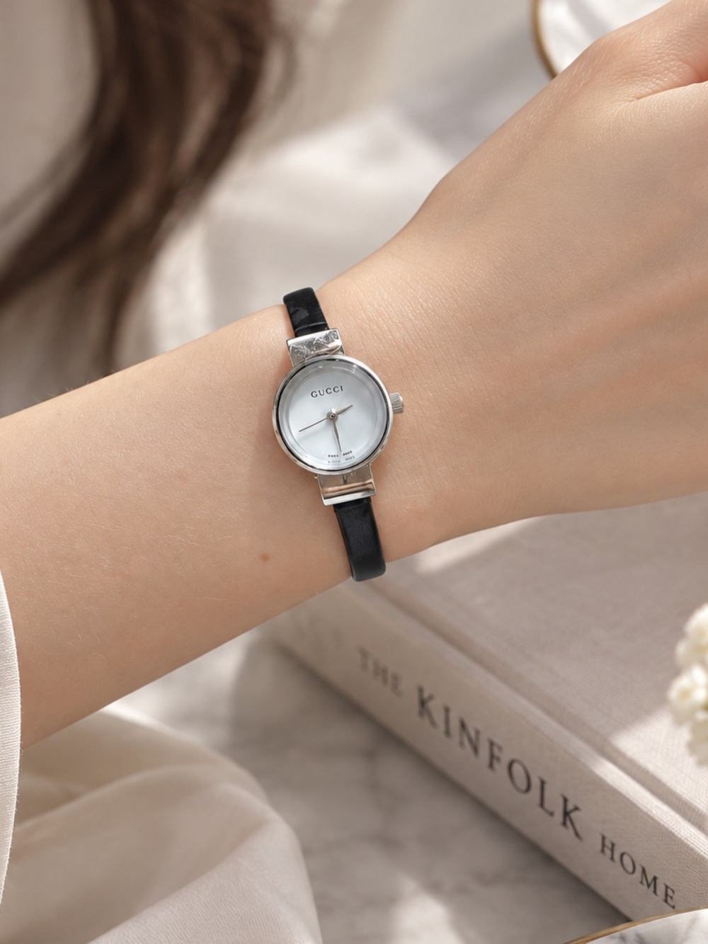 Gucci Black Leather Strap Watch with Silver-Tone Dial